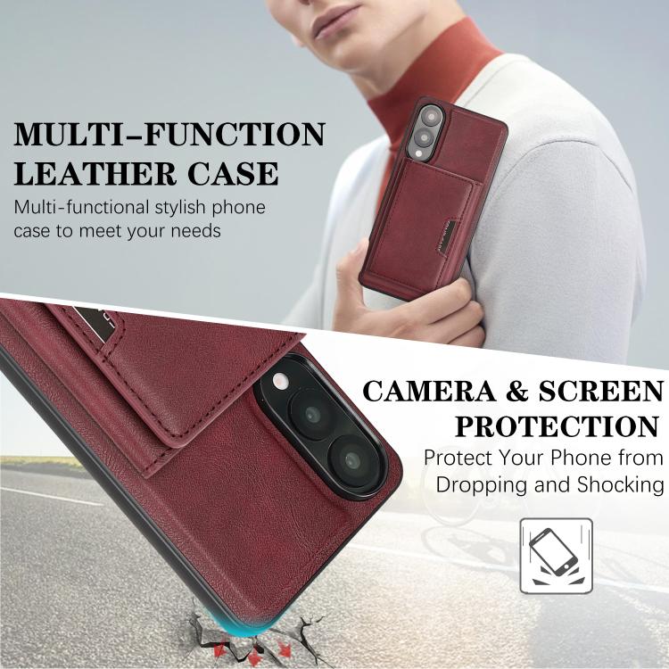 Funda de cuero plegable triple con imán fuerte MagSafe para Samsung Galaxy S25 Edge 5G (rojo)