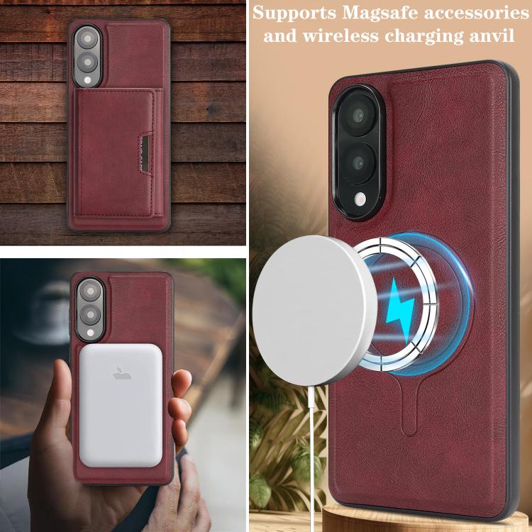 Funda de cuero plegable triple con imán fuerte MagSafe para Samsung Galaxy S25 Edge 5G (rojo)