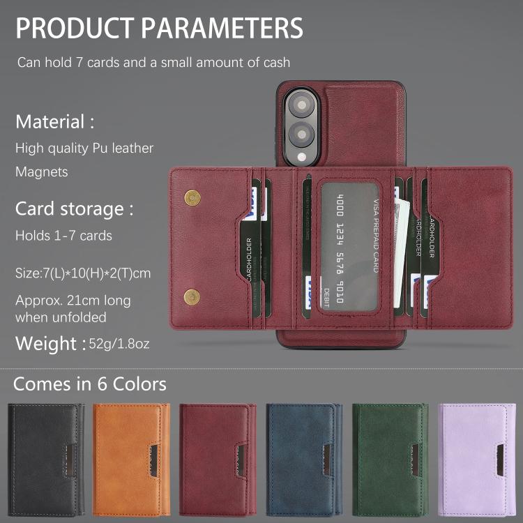 Funda de cuero plegable triple con imán fuerte MagSafe para Samsung Galaxy S25 Edge 5G (rojo)