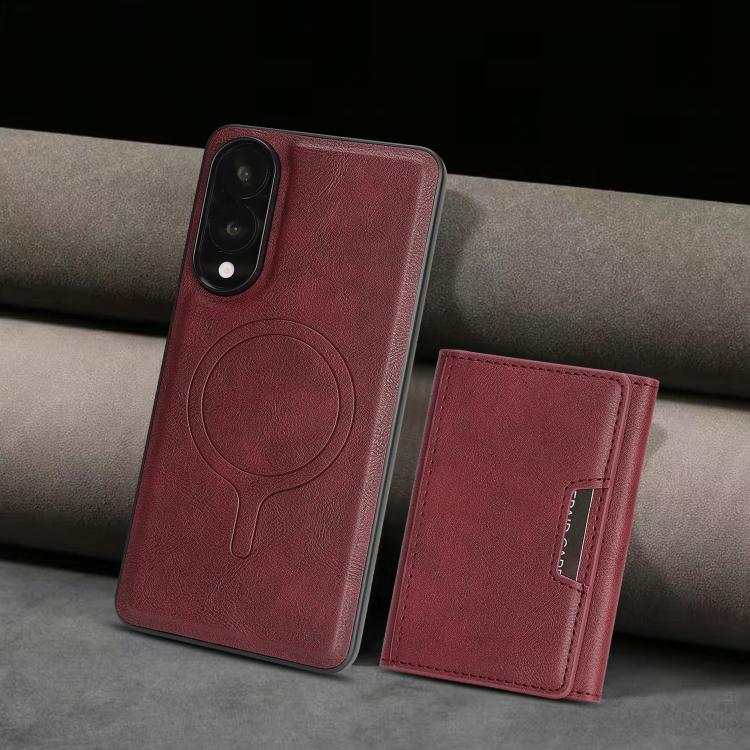Funda de cuero plegable triple con imán fuerte MagSafe para Samsung Galaxy S25 Edge 5G (rojo)