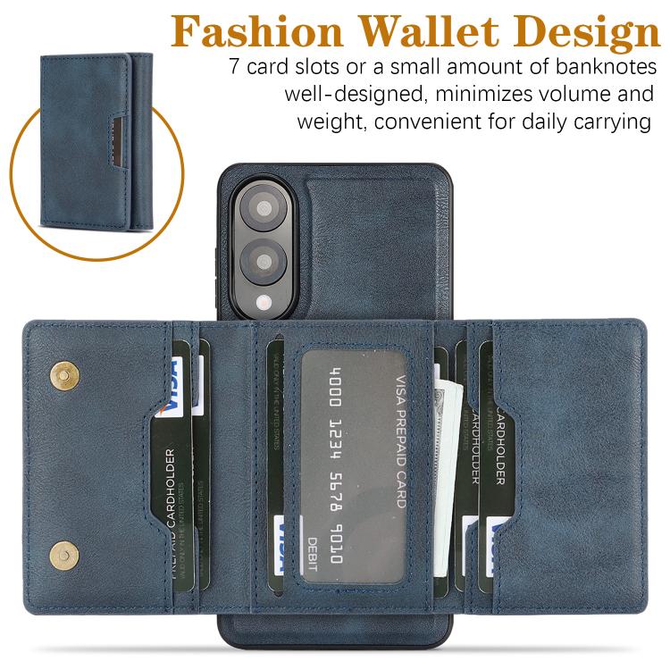 Funda de cuero plegable triple con imán fuerte MagSafe para Samsung Galaxy S25 Edge 5G (azul)