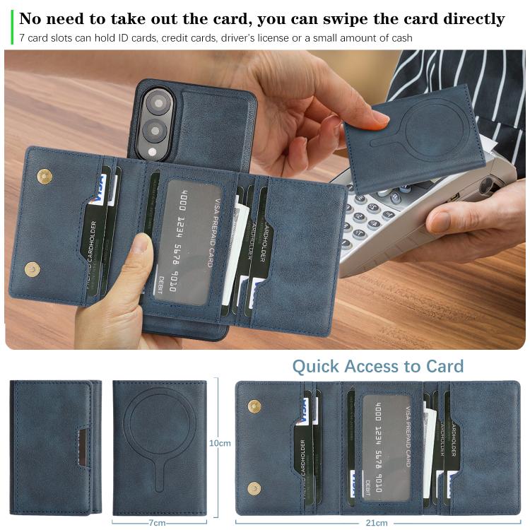Funda de cuero plegable triple con imán fuerte MagSafe para Samsung Galaxy S25 Edge 5G (azul)
