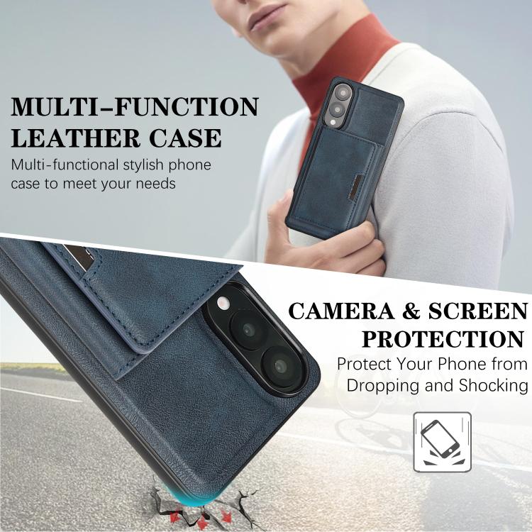 Funda de cuero plegable triple con imán fuerte MagSafe para Samsung Galaxy S25 Edge 5G (azul)