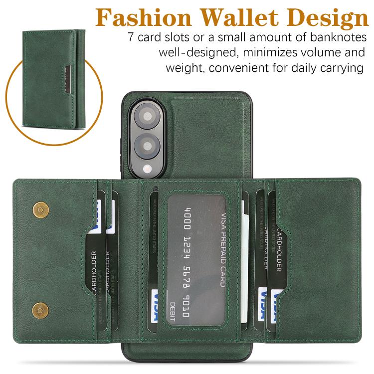 Funda de cuero plegable triple con imán fuerte MagSafe para Samsung Galaxy S25 Edge 5G (verde)