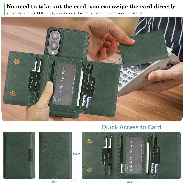 Funda de cuero plegable triple con imán fuerte MagSafe para Samsung Galaxy S25 Edge 5G (verde)