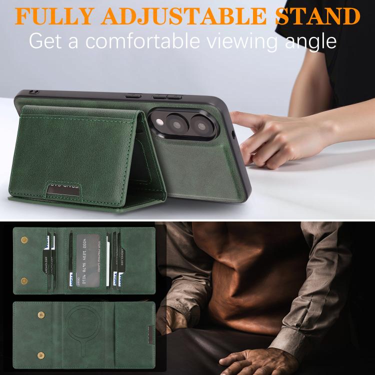 Funda de cuero plegable triple con imán fuerte MagSafe para Samsung Galaxy S25 Edge 5G (verde)