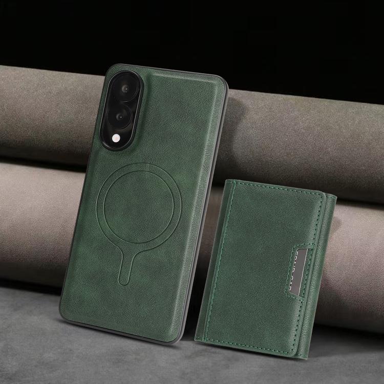 Funda de cuero plegable triple con imán fuerte MagSafe para Samsung Galaxy S25 Edge 5G (verde)