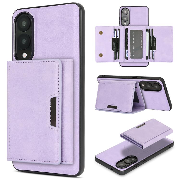 Funda de cuero plegable triple Kalebol con imán fuerte MagSafe para Samsung Galaxy S25 Edge 5G (morado)