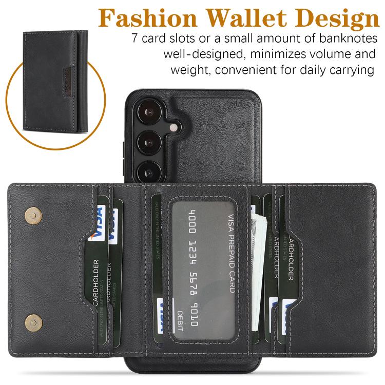Funda de cuero plegable triple Kalebol con imán fuerte MagSafe para Samsung Galaxy S25 5G (negra)