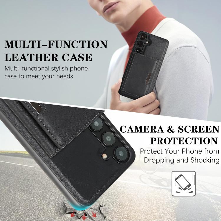 Funda de cuero plegable triple Kalebol con imán fuerte MagSafe para Samsung Galaxy S25 5G (negra)
