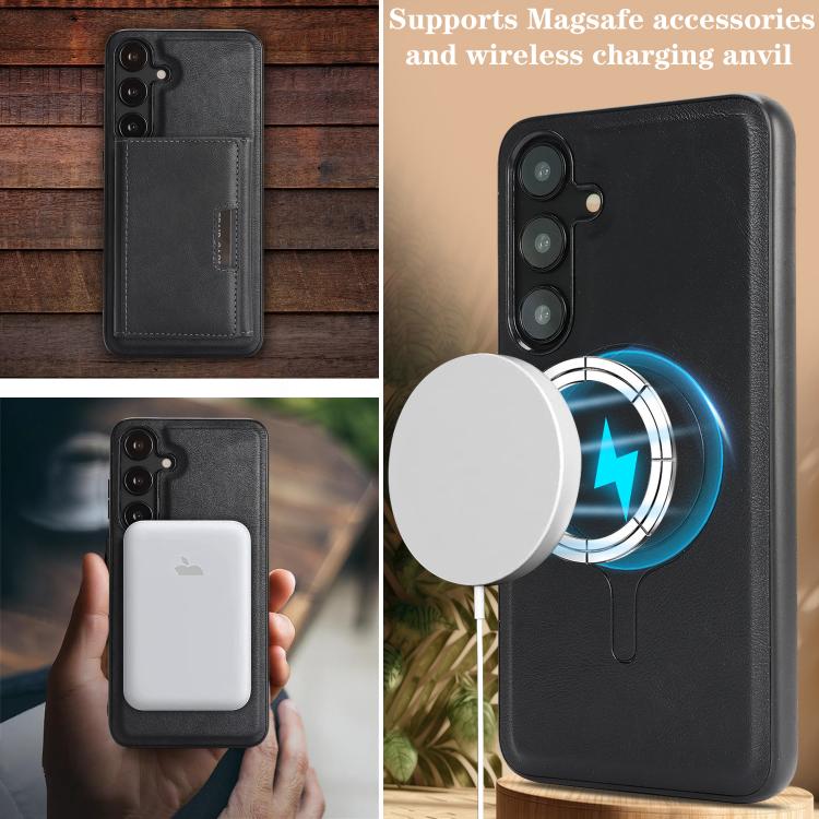 Funda de cuero plegable triple Kalebol con imán fuerte MagSafe para Samsung Galaxy S25 5G (negra)