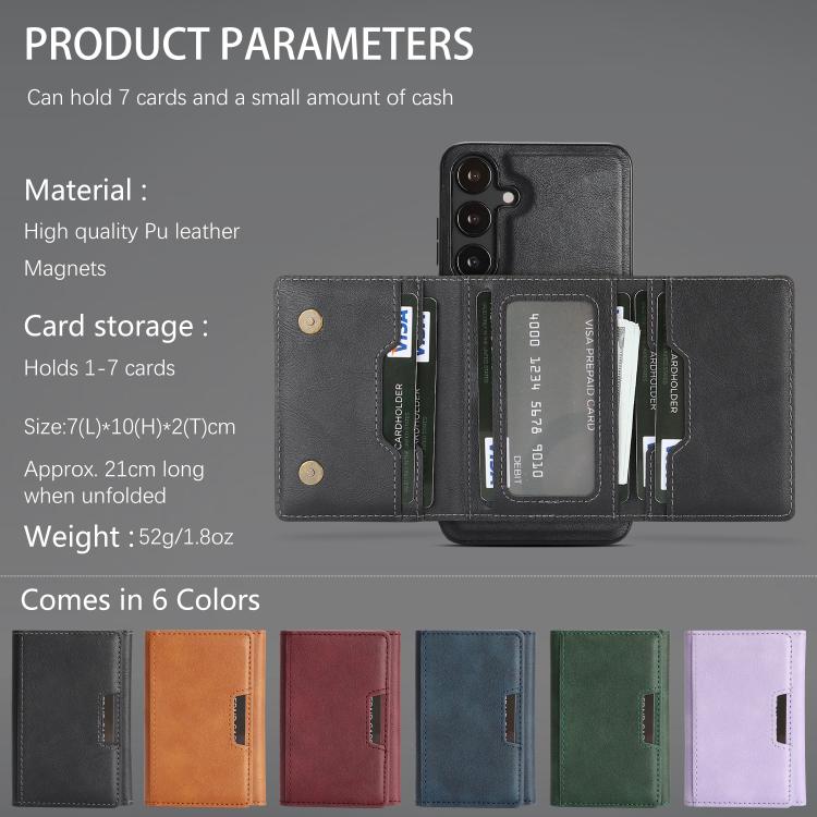 Funda de cuero plegable triple Kalebol con imán fuerte MagSafe para Samsung Galaxy S25 5G (negra)