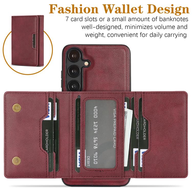 Funda de cuero plegable triple Kalebol con imán fuerte MagSafe para Samsung Galaxy S25 5G (roja)