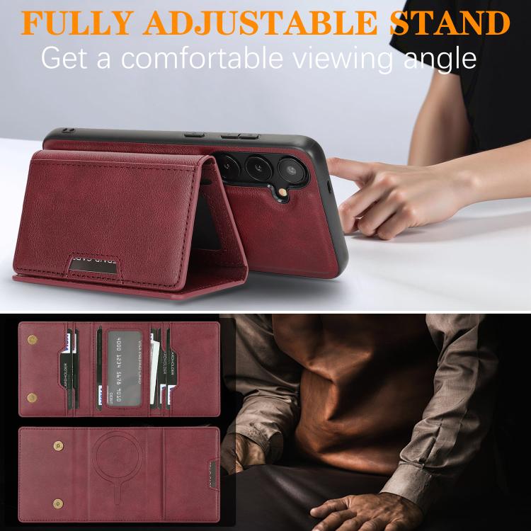 Funda de cuero plegable triple Kalebol con imán fuerte MagSafe para Samsung Galaxy S25 5G (roja)
