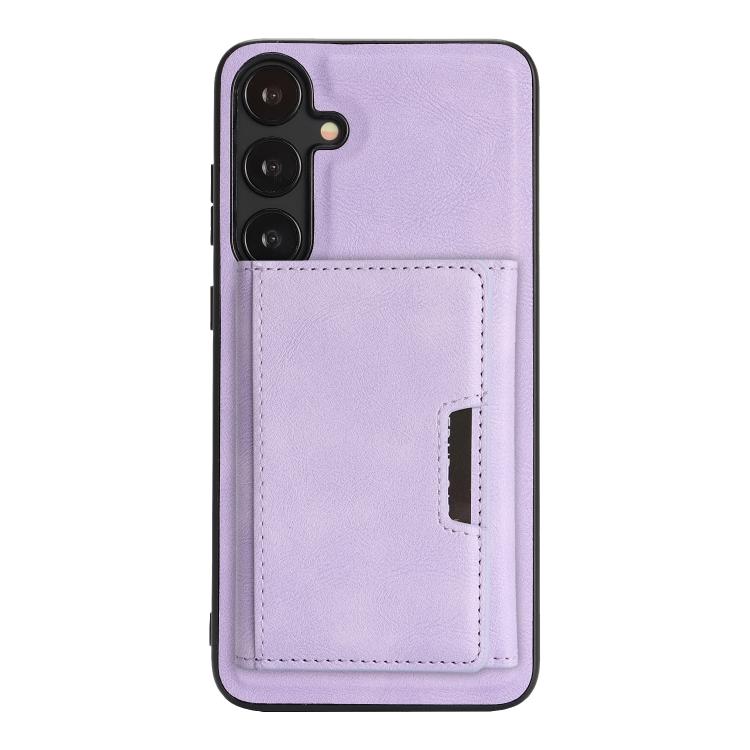Funda de cuero plegable triple Kalebol con imán fuerte MagSafe para Samsung Galaxy S25 5G (morado)