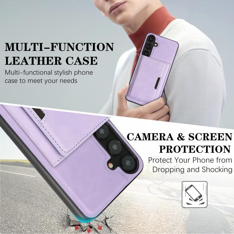 Funda de cuero plegable triple Kalebol con imán fuerte MagSafe para Samsung Galaxy S25 5G (morado)