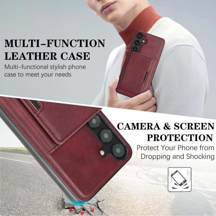 Funda de cuero plegable triple Kalebol con imán fuerte MagSafe para Samsung Galaxy S25+ 5G (roja)