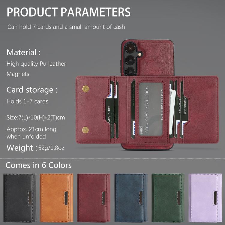 Funda de cuero plegable triple Kalebol con imán fuerte MagSafe para Samsung Galaxy S25+ 5G (roja)