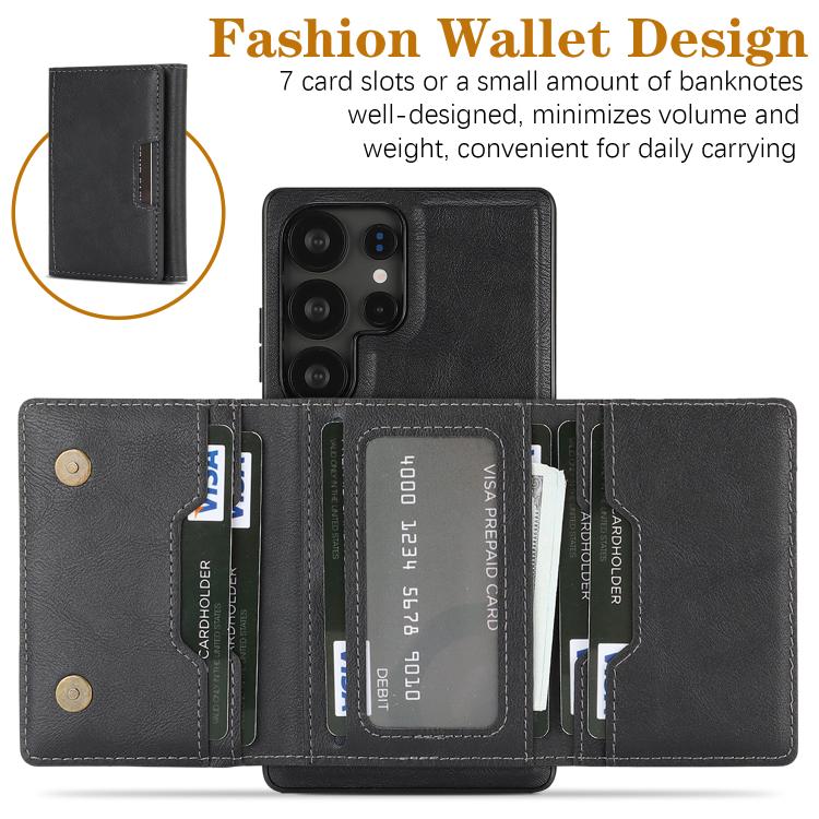 Funda de cuero plegable triple Kalebol con imán fuerte MagSafe para Samsung Galaxy S24 Ultra 5G (negro)