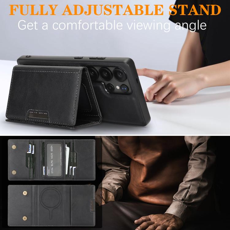 Funda de cuero plegable triple Kalebol con imán fuerte MagSafe para Samsung Galaxy S24 Ultra 5G (negro)