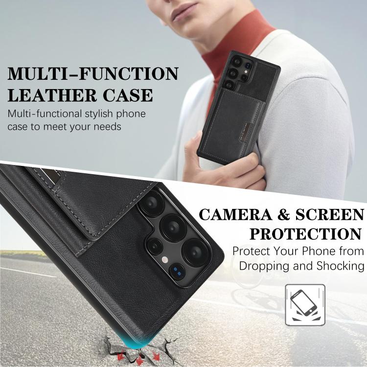 Funda de cuero plegable triple Kalebol con imán fuerte MagSafe para Samsung Galaxy S24 Ultra 5G (negro)