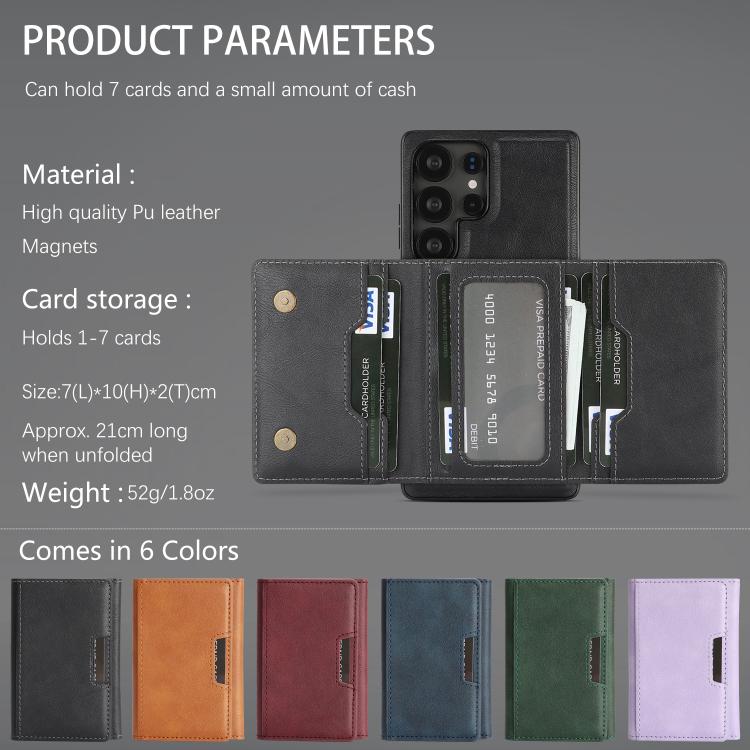 Funda de cuero plegable triple Kalebol con imán fuerte MagSafe para Samsung Galaxy S24 Ultra 5G (negro)