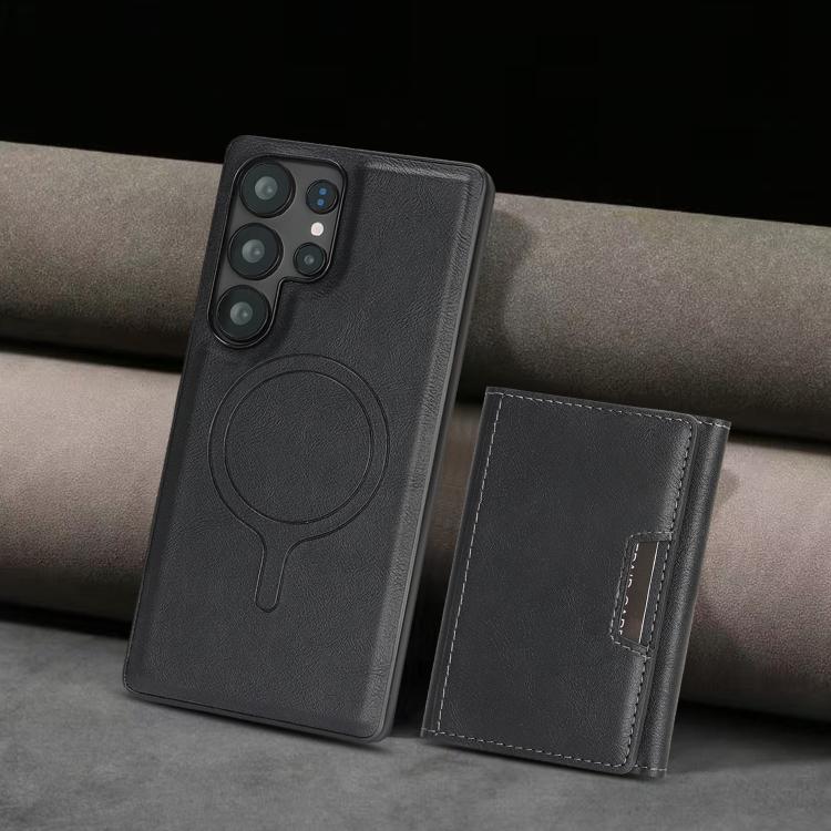 Funda de cuero plegable triple Kalebol con imán fuerte MagSafe para Samsung Galaxy S24 Ultra 5G (negro)