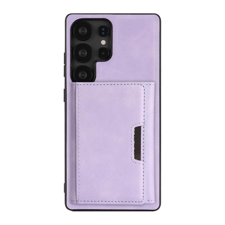 Funda de cuero plegable triple Kalebol con imán fuerte MagSafe para Samsung Galaxy S24 Ultra 5G (morado)