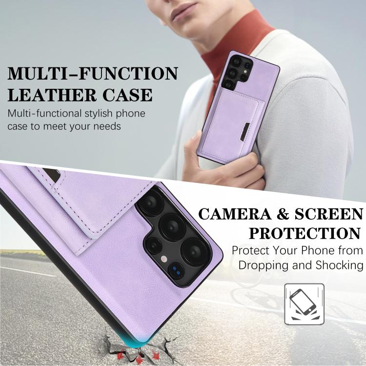 Funda de cuero plegable triple Kalebol con imán fuerte MagSafe para Samsung Galaxy S24 Ultra 5G (morado)