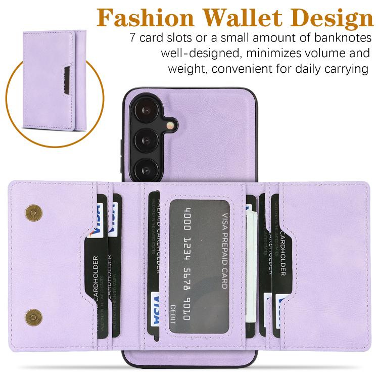 Funda de cuero plegable triple Kalebol con imán fuerte MagSafe para Samsung Galaxy S24+ 5G (morado)