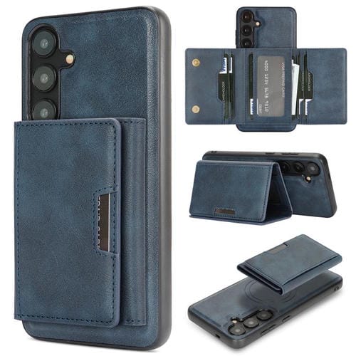 Funda de cuero plegable triple Kalebol con imán fuerte MagSafe para Samsung Galaxy S24 5G (azul)