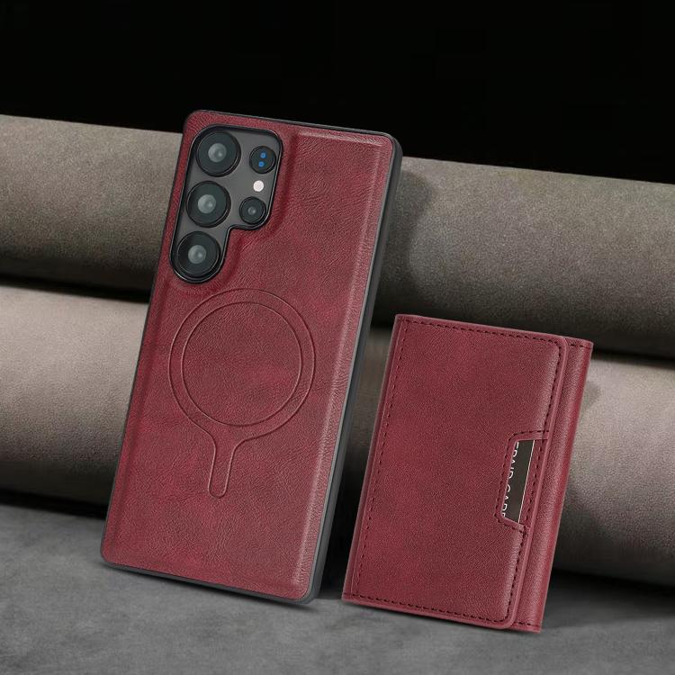 Funda de cuero plegable triple con imán fuerte MagSafe para Samsung Galaxy S23 Ultra 5G (rojo)