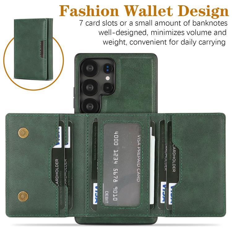 Funda de cuero plegable triple con imán fuerte MagSafe para Samsung Galaxy S23 Ultra 5G (verde)