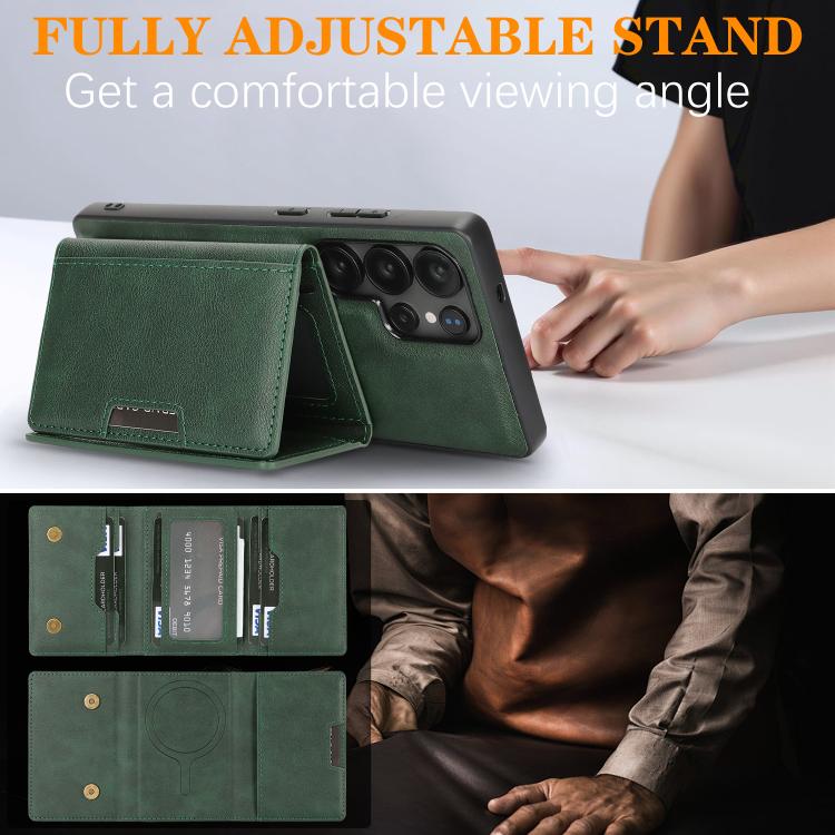 Funda de cuero plegable triple con imán fuerte MagSafe para Samsung Galaxy S23 Ultra 5G (verde)