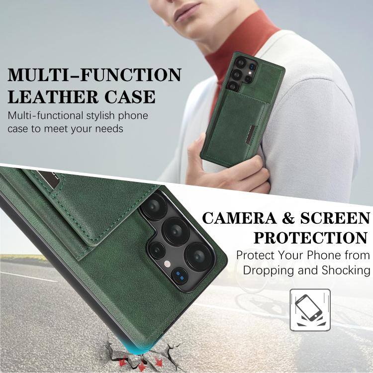 Funda de cuero plegable triple con imán fuerte MagSafe para Samsung Galaxy S23 Ultra 5G (verde)