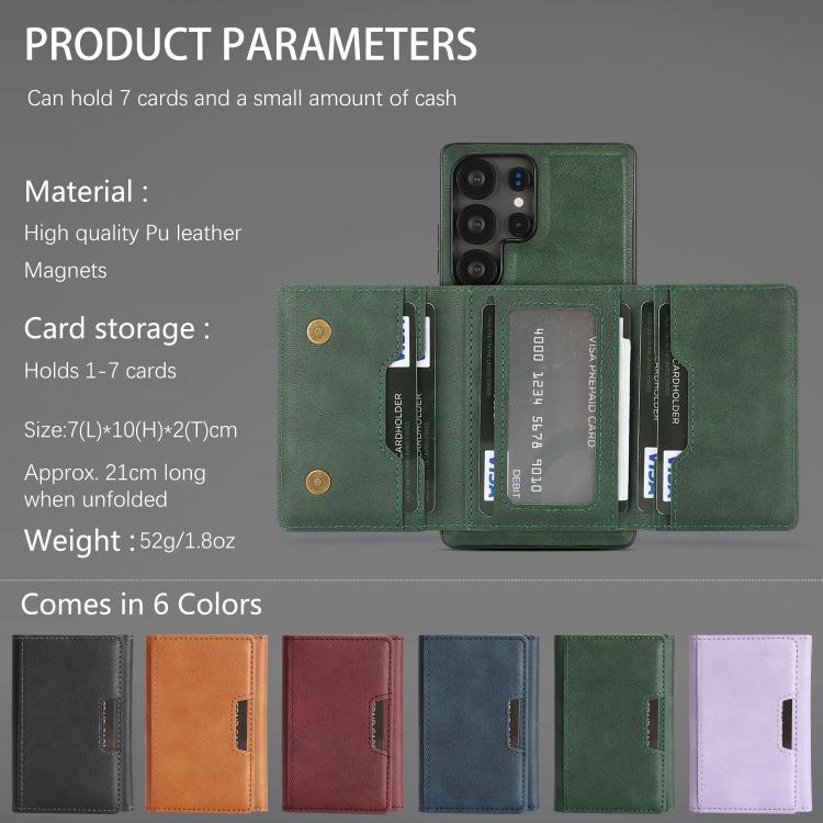 Funda de cuero plegable triple con imán fuerte MagSafe para Samsung Galaxy S23 Ultra 5G (verde)