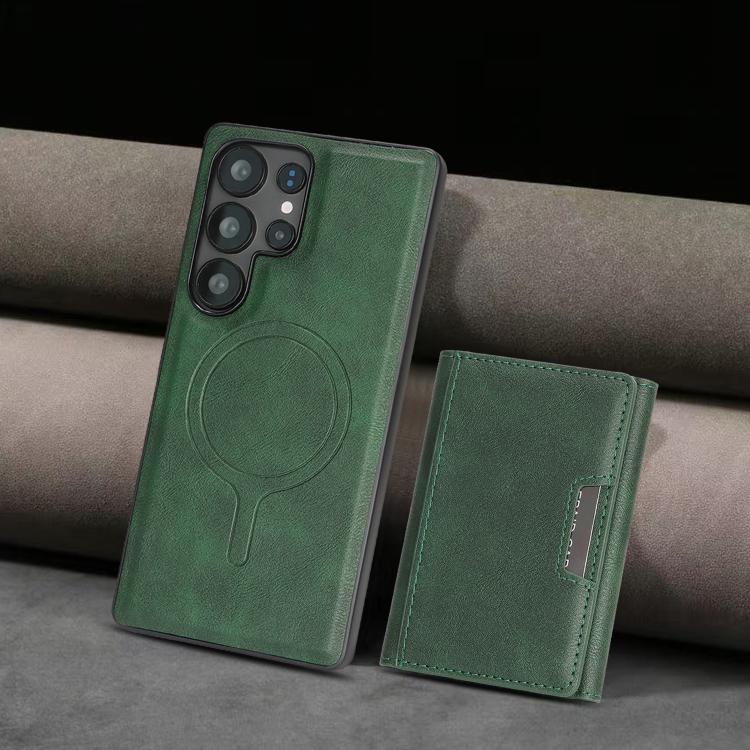 Funda de cuero plegable triple con imán fuerte MagSafe para Samsung Galaxy S23 Ultra 5G (verde)