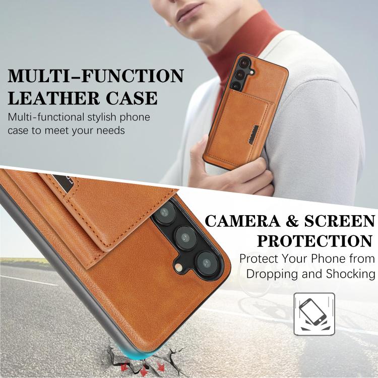 Funda de cuero plegable triple Kalebol con imán fuerte MagSafe para Samsung Galaxy S23+ 5G (marrón)