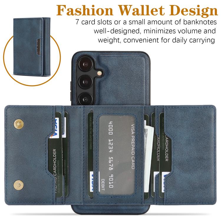 Funda de cuero plegable triple Kalebol con imán fuerte MagSafe para Samsung Galaxy S23+ 5G (azul)