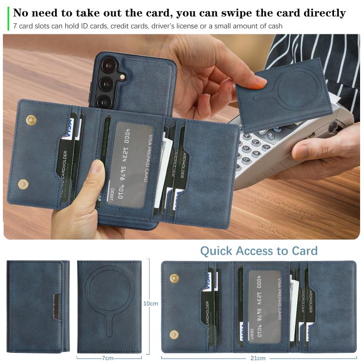 Funda de cuero plegable triple Kalebol con imán fuerte MagSafe para Samsung Galaxy S23+ 5G (azul)