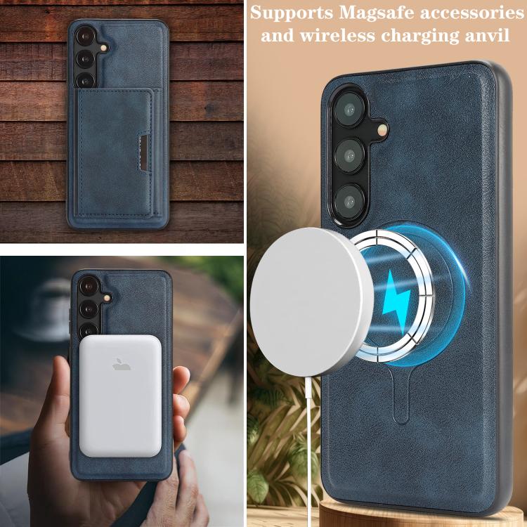 Funda de cuero plegable triple Kalebol con imán fuerte MagSafe para Samsung Galaxy S23+ 5G (azul)