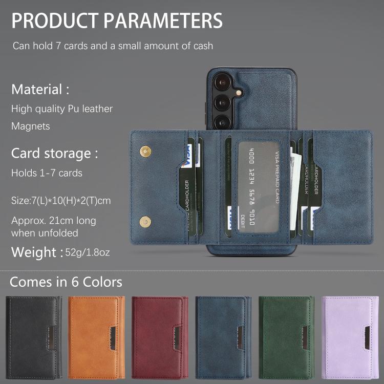 Funda de cuero plegable triple Kalebol con imán fuerte MagSafe para Samsung Galaxy S23+ 5G (azul)