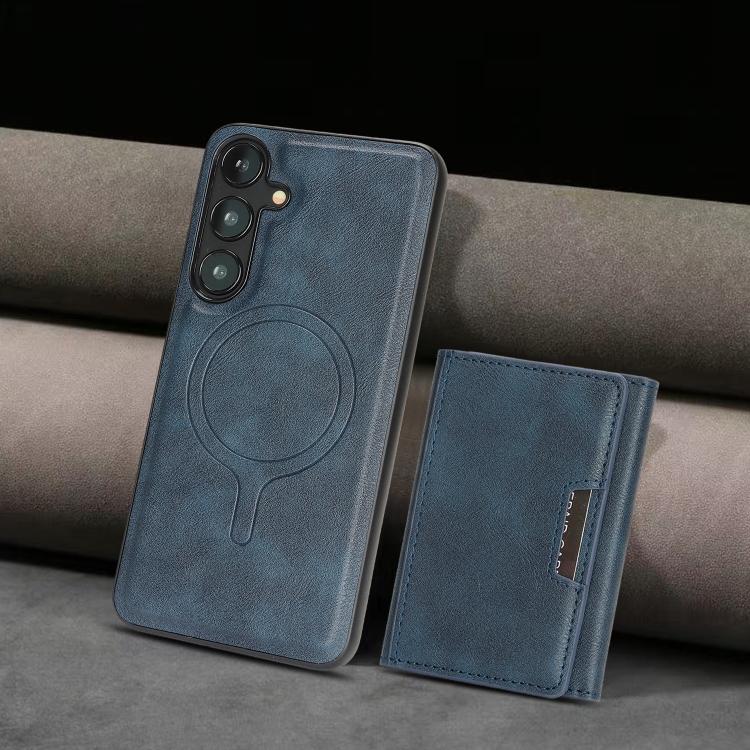 Funda de cuero plegable triple Kalebol con imán fuerte MagSafe para Samsung Galaxy S23+ 5G (azul)