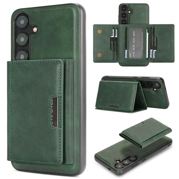 Funda de cuero plegable triple Kalebol con imán fuerte MagSafe para Samsung Galaxy S23+ 5G (verde)