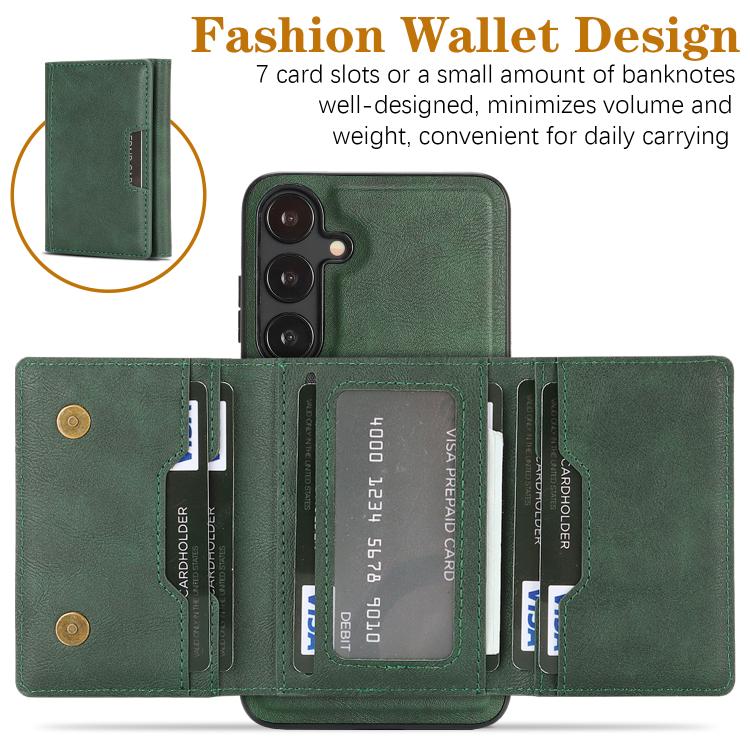 Funda de cuero plegable triple Kalebol con imán fuerte MagSafe para Samsung Galaxy S23+ 5G (verde)