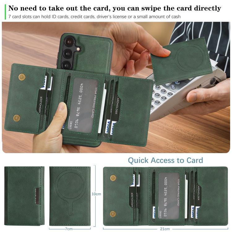 Funda de cuero plegable triple Kalebol con imán fuerte MagSafe para Samsung Galaxy S23+ 5G (verde)