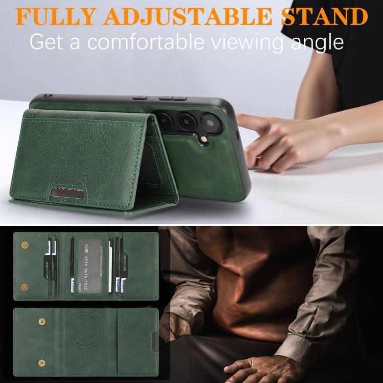 Funda de cuero plegable triple Kalebol con imán fuerte MagSafe para Samsung Galaxy S23+ 5G (verde)