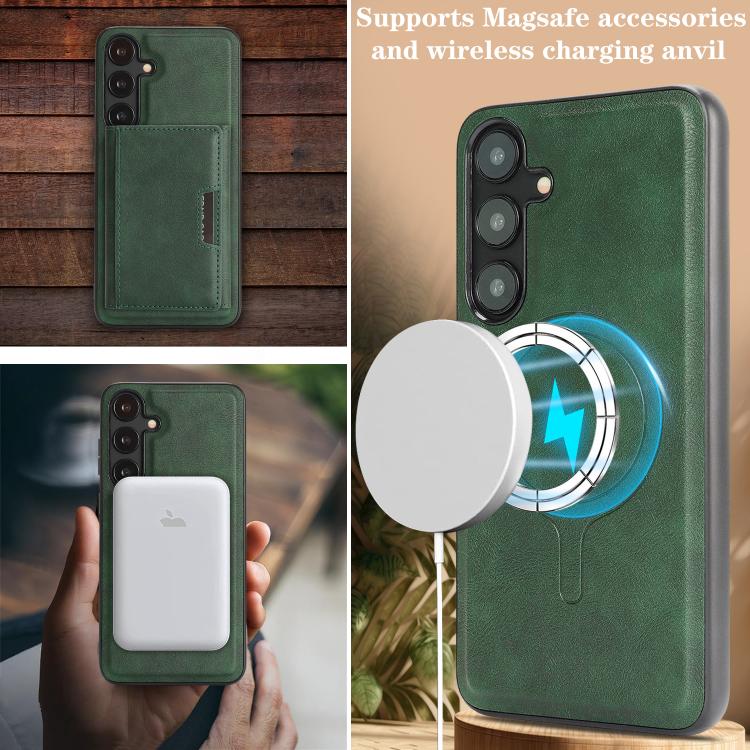 Funda de cuero plegable triple Kalebol con imán fuerte MagSafe para Samsung Galaxy S23+ 5G (verde)