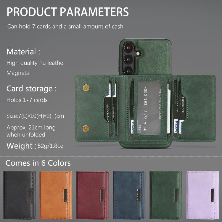 Funda de cuero plegable triple Kalebol con imán fuerte MagSafe para Samsung Galaxy S23+ 5G (verde)