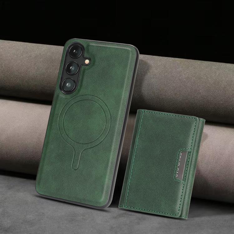 Funda de cuero plegable triple Kalebol con imán fuerte MagSafe para Samsung Galaxy S23+ 5G (verde)